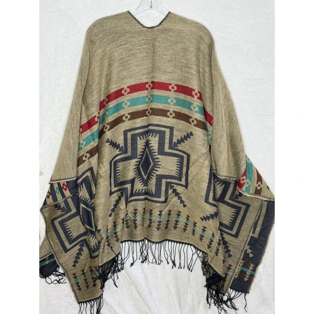 Urban CoCo Shawl Poncho‎ Wrap Cape Reversible Fringe Tassel Aztec Western